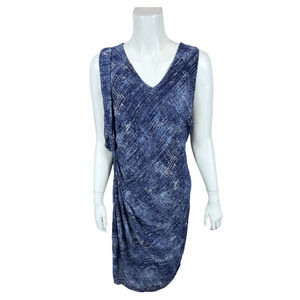 Lisa Rinna Collection Printed Gathered Waist Dress Evening Navy X-Large Size